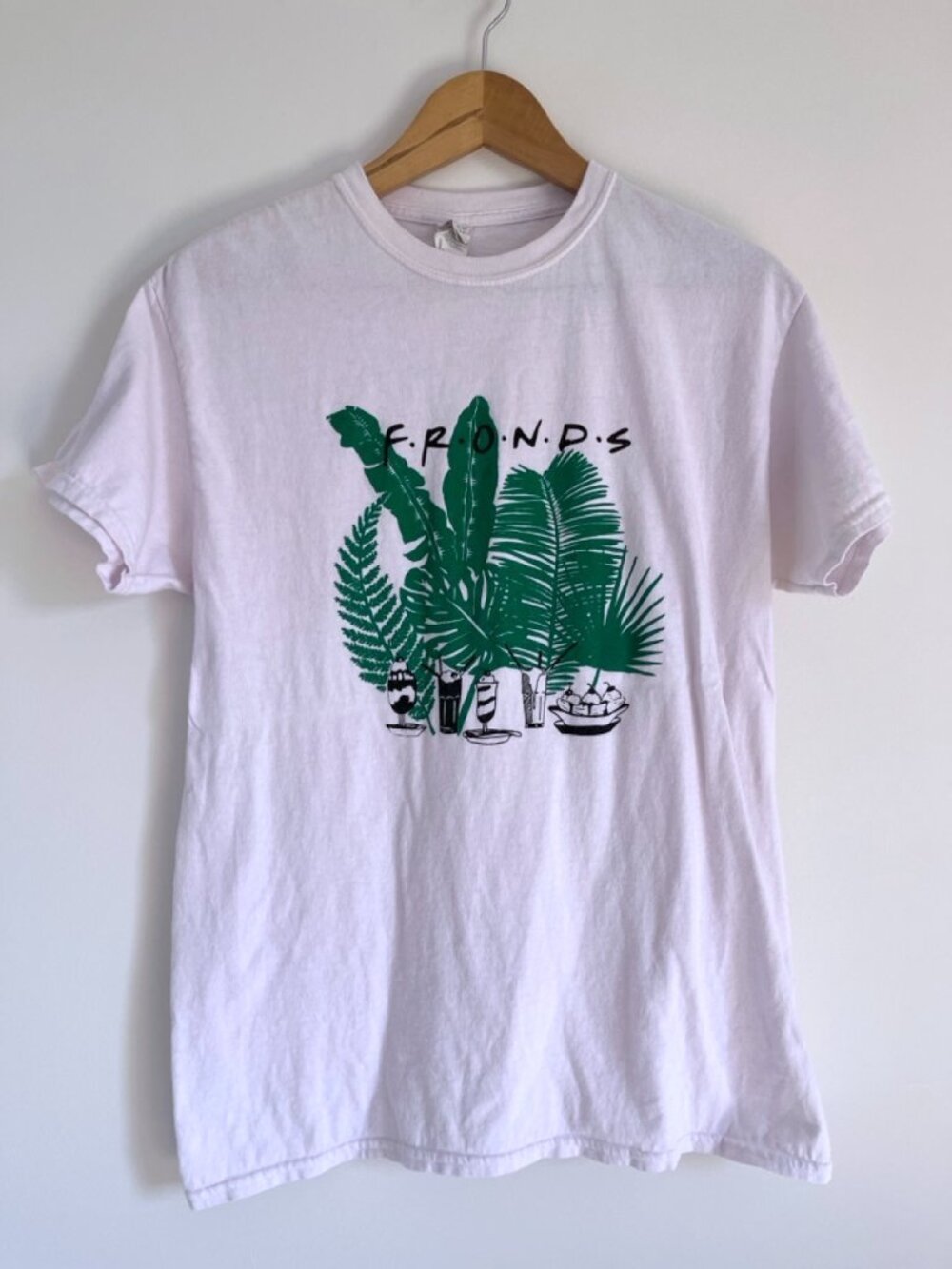 Light Pink FRONDS Tropical Plant Friends Parody Graphic Tee Medium Gildan